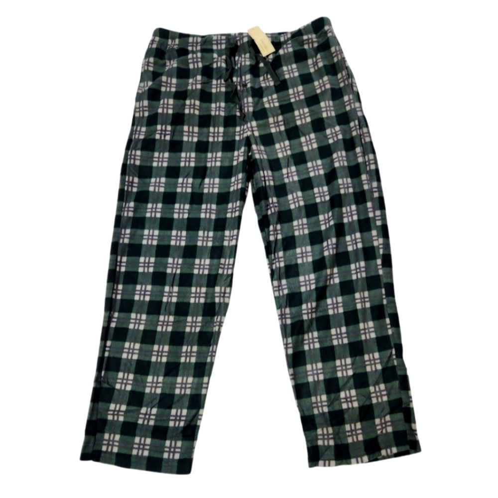 DG Hill Mens S Fleece Green Plaid Pajama Lounge Pants